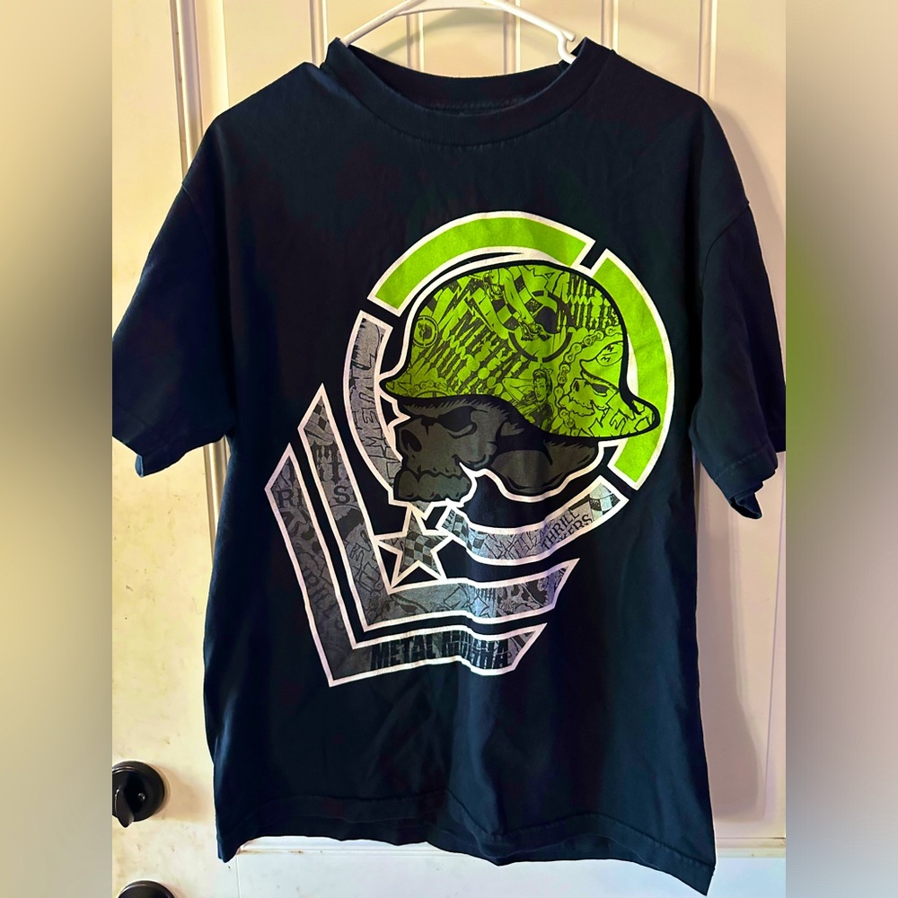 Vintage Y2K emo scene black and green metal mulisha men tshirt size large